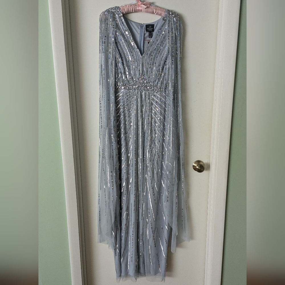 Adrianna Papell Sequined V-Neck Cape-Back Gown NWT